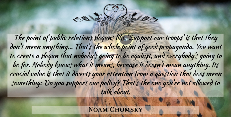 Noam Chomsky Quote About War, Mean, Support: The Point Of Public Relations...