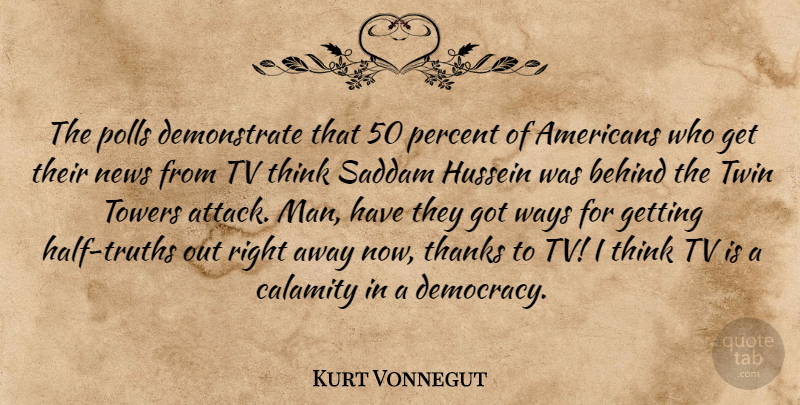 Kurt Vonnegut Quote About Men, Thinking, Democracy: The Polls Demonstrate That 50...