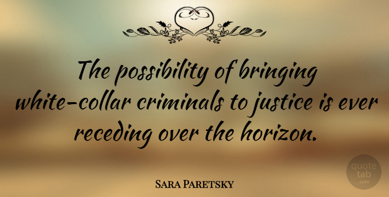 Sara Paretsky Quote About White, Justice, Horizon: The Possibility Of Bringing White...