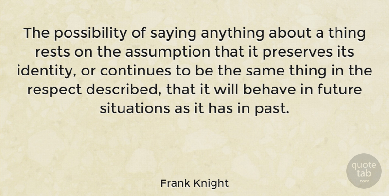 Frank Knight Quote About Past, Swag, Identity: The Possibility Of Saying Anything...