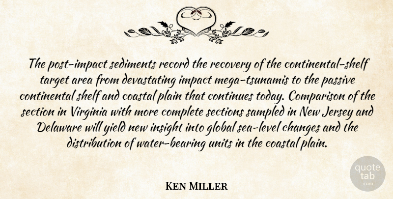 Ken Miller Quote About Area, Changes, Comparison, Complete, Continues: The Post Impact Sediments Record...