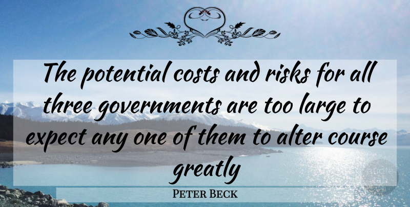Peter Beck Quote About Alter, Costs, Course, Expect, Greatly: The Potential Costs And Risks...