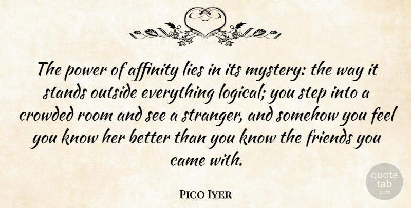 Pico Iyer Quote About Affinity, Came, Crowded, Lies, Outside: The Power Of Affinity Lies...