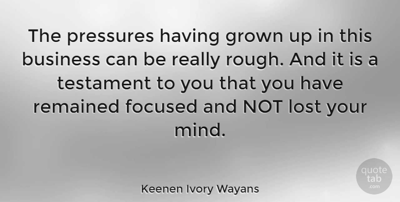 Keenen Ivory Wayans Quote About Business, Mind, Pressure: The Pressures Having Grown Up...
