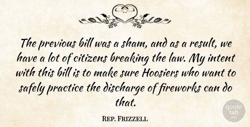 Rep. Frizzell Quote About Bill, Breaking, Citizens, Discharge, Fireworks: The Previous Bill Was A...