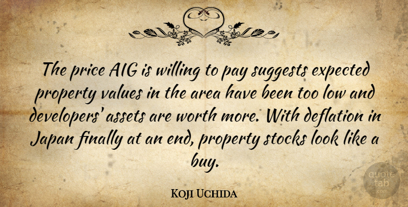 Koji Uchida Quote About Area, Assets, Deflation, Expected, Finally: The Price Aig Is Willing...
