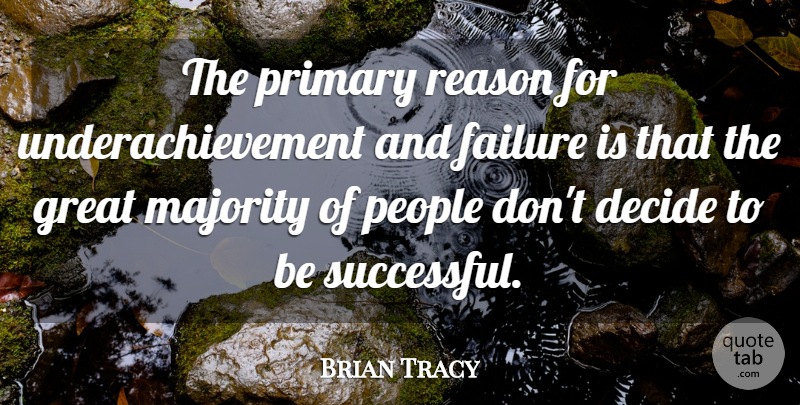 Brian Tracy Quote About Successful, People, Majority: The Primary Reason For Underachievement...