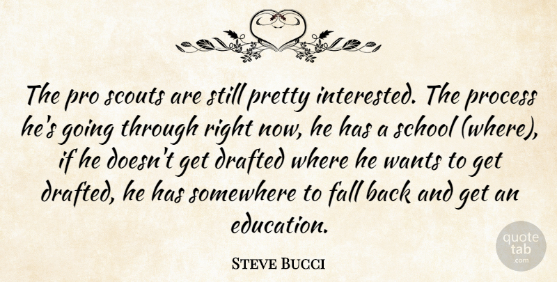 Steve Bucci Quote About Drafted, Fall, Pro, Process, School: The Pro Scouts Are Still...