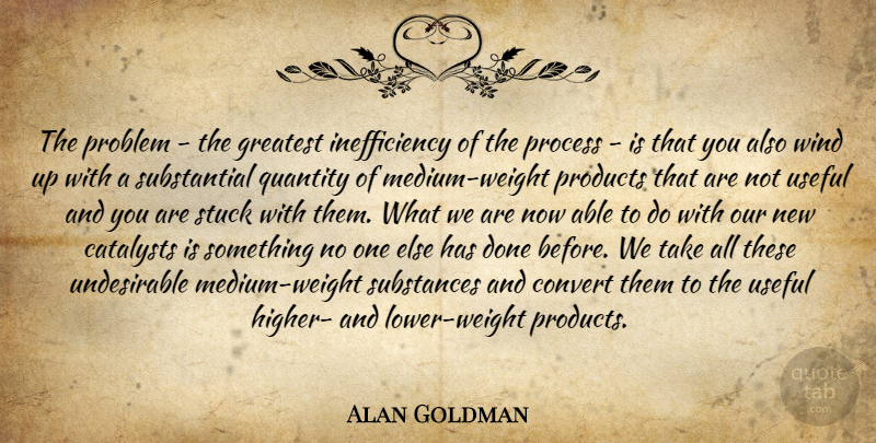 Alan Goldman Quote About Convert, Greatest, Problem, Process, Products: The Problem The Greatest Inefficiency...