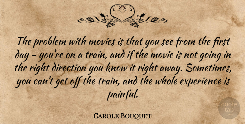 Carole Bouquet Quote About Direction, Experience, Movies: The Problem With Movies Is...