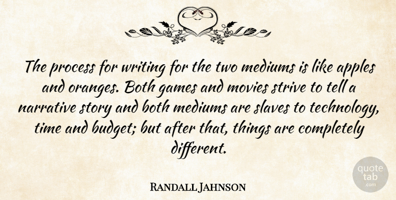 Randall Jahnson Quote About Apples, Both, Games, Mediums, Movies: The Process For Writing For...