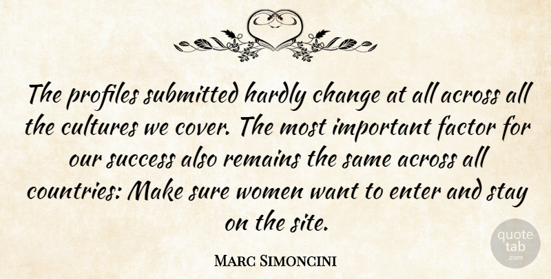 Marc Simoncini Quote About Across, Change, Cultures, Enter, Factor: The Profiles Submitted Hardly Change...