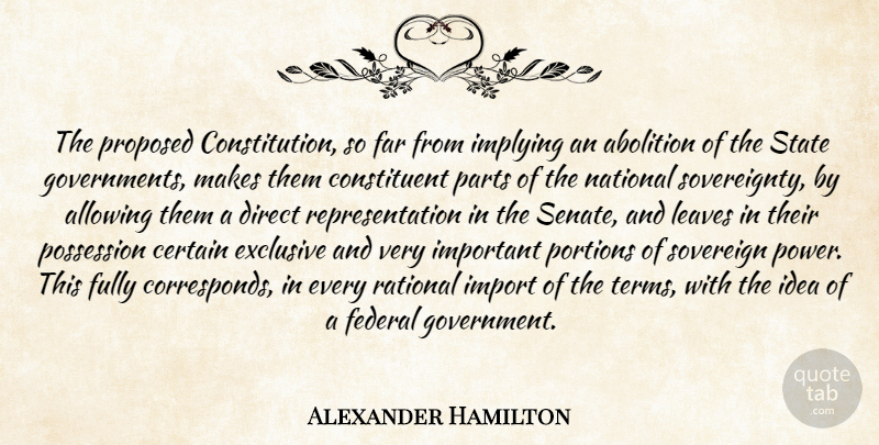 Alexander Hamilton Quote About Government, Ideas, Important: The Proposed Constitution So Far...