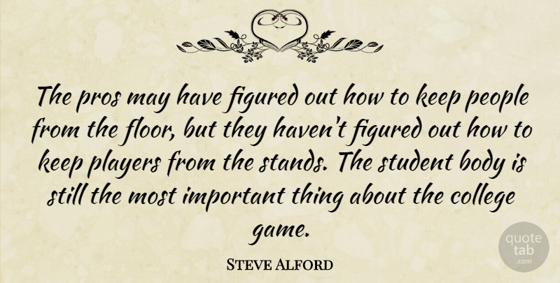 Steve Alford Quote About Body, College, Figured, People, Players: The Pros May Have Figured...