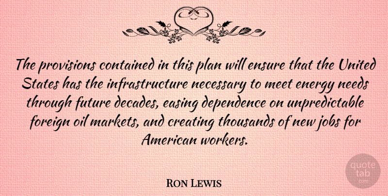 Ron Lewis Quote About Contained, Creating, Dependence, Easing, Ensure: The Provisions Contained In This...