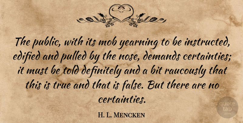H. L. Mencken Quote About Society, Noses, Demand: The Public With Its Mob...
