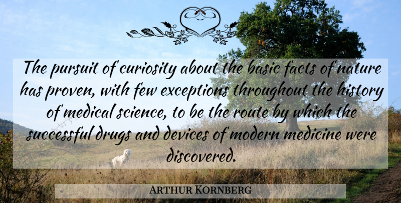Arthur Kornberg Quote About Basic, Curiosity, Devices, Exceptions, Facts: The Pursuit Of Curiosity About...