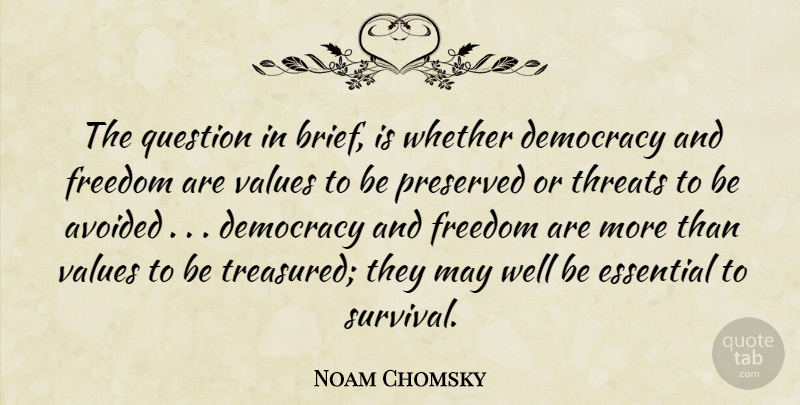 Noam Chomsky Quote About Survival, Democracy, May: The Question In Brief Is...
