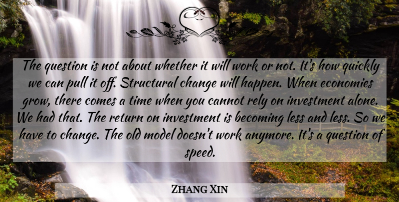 Zhang Xin Quote About Return, Becoming, Speed: The Question Is Not About...