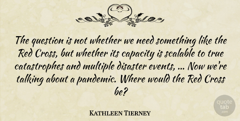 Kathleen Tierney Quote About Capacity, Cross, Disaster, Multiple, Question: The Question Is Not Whether...
