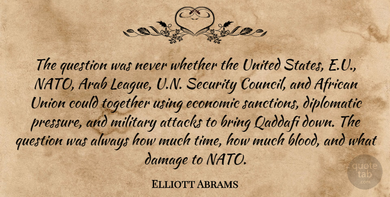 Elliott Abrams Quote About African, Arab, Attacks, Bring, Damage: The Question Was Never Whether...