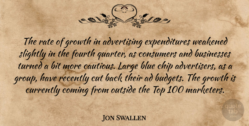 Jon Swallen Quote About Ad, Advertising, Bit, Blue, Businesses: The Rate Of Growth In...