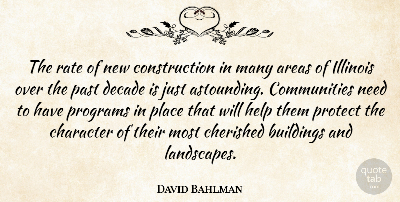David Bahlman Quote About Areas, Buildings, Character, Cherished, Decade: The Rate Of New Construction...