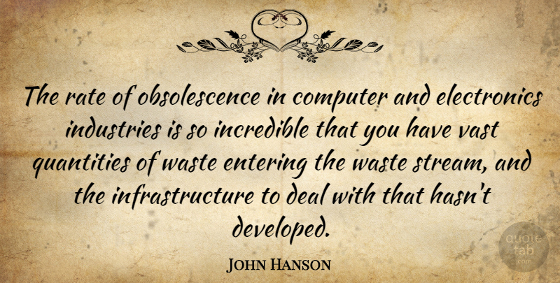 John Hanson Quote About Computer, Deal, Entering, Incredible, Industries: The Rate Of Obsolescence In...