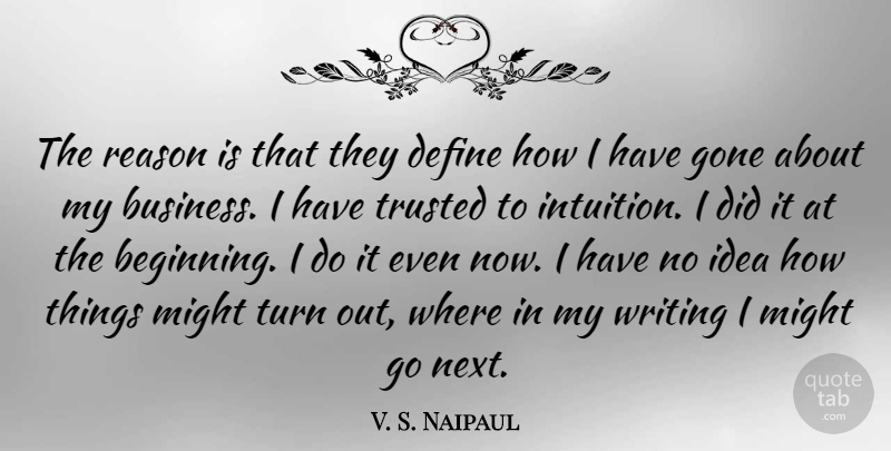 V. S. Naipaul Quote About Writing, Ideas, Intuition: The Reason Is That They...