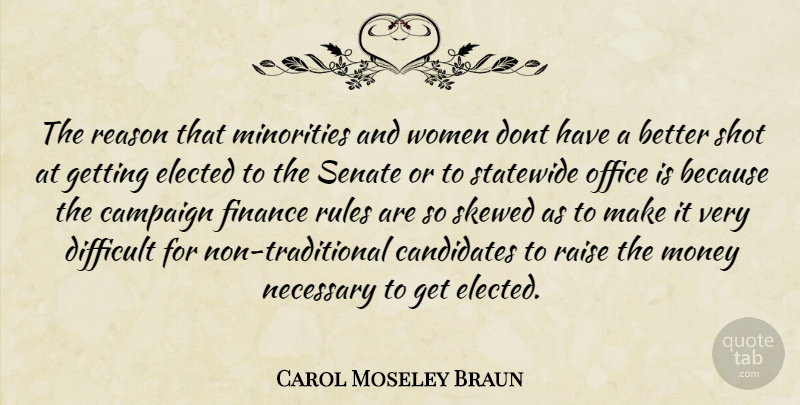 Carol Moseley Braun Quote About Office, Campaigns, Minorities: The Reason That Minorities And...