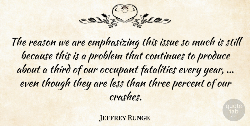 Jeffrey Runge Quote About Continues, Issue, Less, Percent, Problem: The Reason We Are Emphasizing...