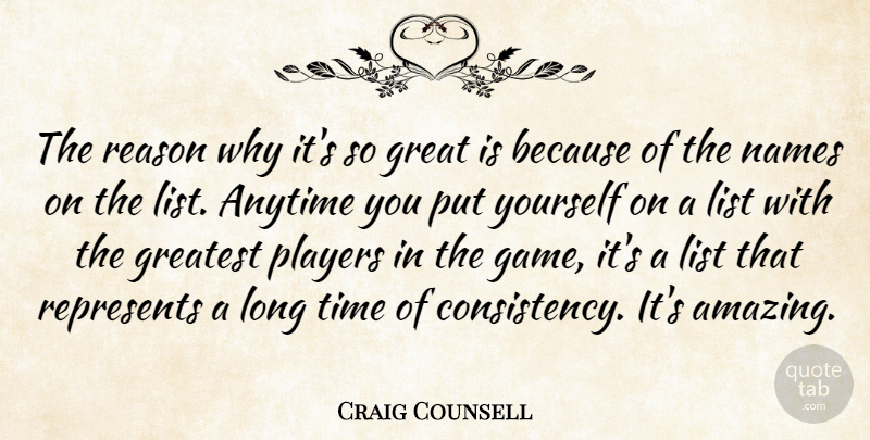 Craig Counsell Quote About Anytime, Great, Greatest, List, Names: The Reason Why Its So...