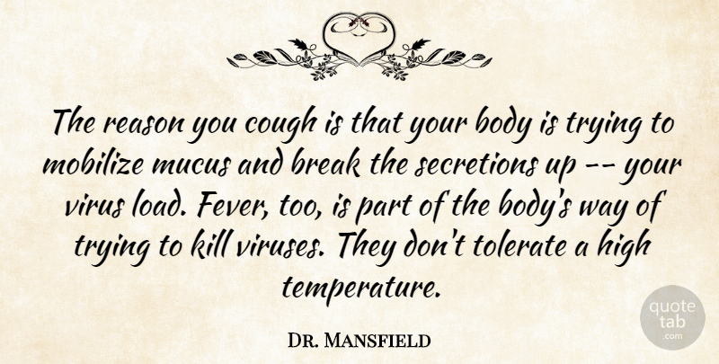 Dr. Mansfield Quote About Body, Break, Cough, High, Reason: The Reason You Cough Is...