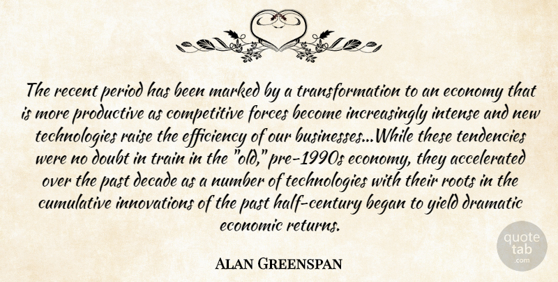 Alan Greenspan Quote About Past, Technology, Yield: The Recent Period Has Been...
