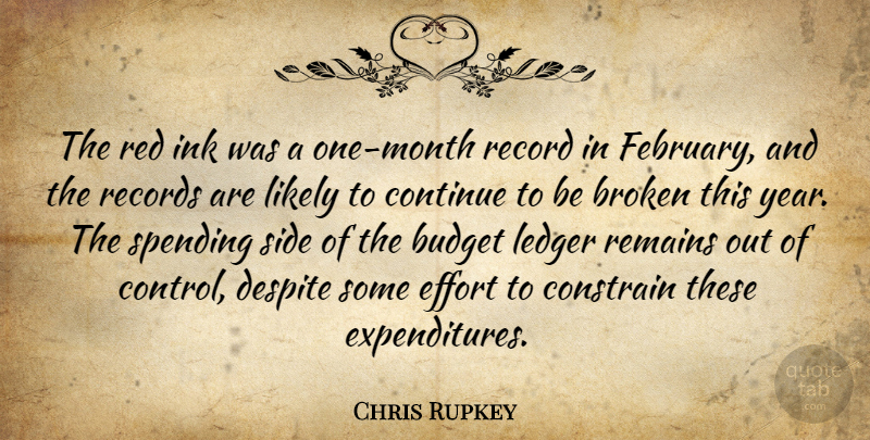 Chris Rupkey Quote About Broken, Budget, Constrain, Continue, Despite: The Red Ink Was A...