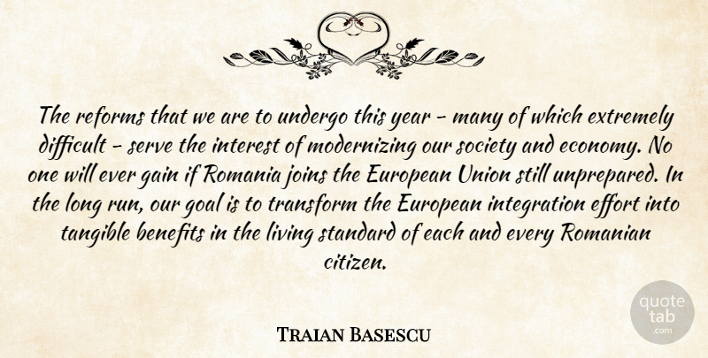Traian Basescu Quote About Benefits, Citizens, Difficult, Effort, European: The Reforms That We Are...