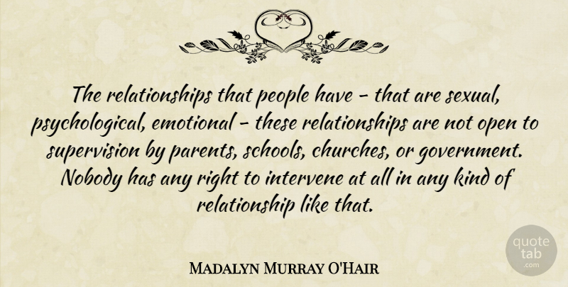 Madalyn Murray O'Hair Quote About American Writer, Emotional, Intervene, Nobody, Parents: The Relationships That People Have...