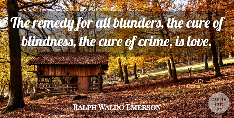 Ralph Waldo Emerson Quote About Crime, Blunders, Cures: The Remedy For All Blunders...