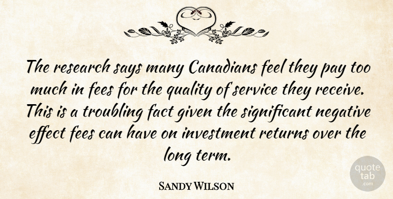 Sandy Wilson Quote About Canadians, Effect, Fact, Given, Investment: The Research Says Many Canadians...