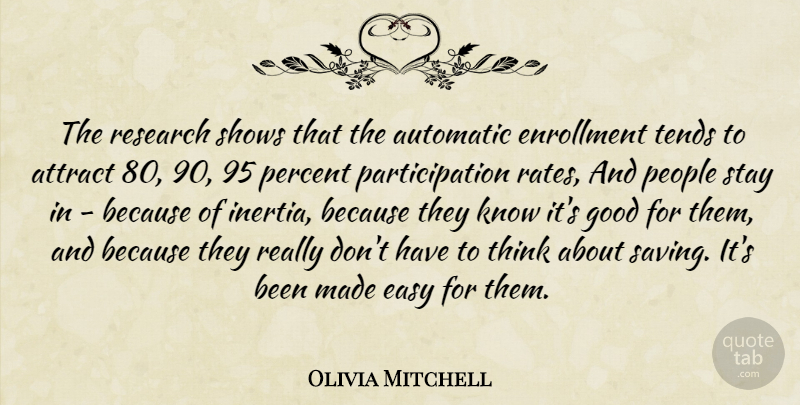 Olivia Mitchell Quote About Attract, Automatic, Easy, Good, People: The Research Shows That The...