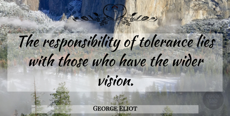 George Eliot Quote About Lying, Responsibility, Tolerance: The Responsibility Of Tolerance Lies...