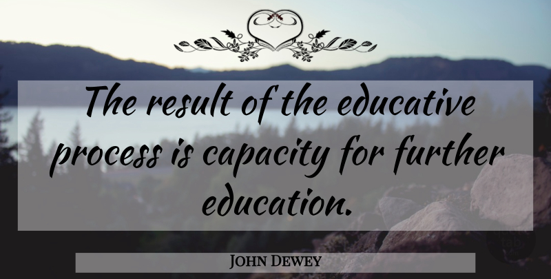 John Dewey Quote About Education, Capacity, Process: The Result Of The Educative...