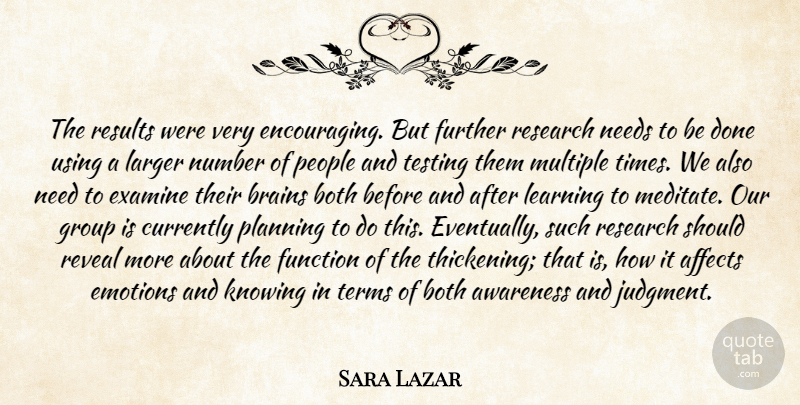 Sara Lazar Quote About Affects, Awareness, Both, Brains, Currently: The Results Were Very Encouraging...