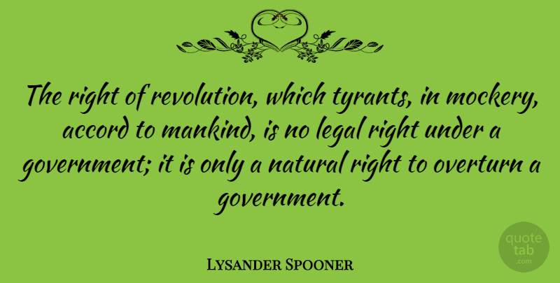Lysander Spooner Quote About Tyrants, Government, Revolution: The Right Of Revolution Which...