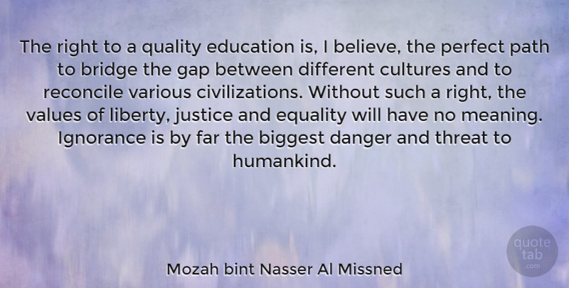 Mozah bint Nasser Al Missned Quote About Believe, Ignorance, Civilization: The Right To A Quality...