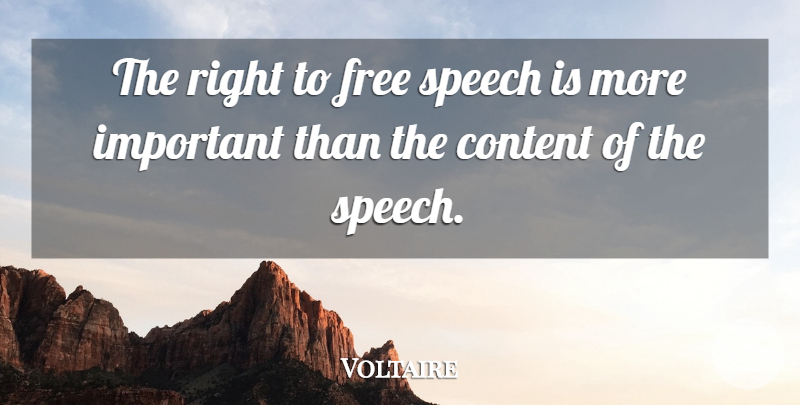 Voltaire Quote About Important, Speech, Free Speech: The Right To Free Speech...