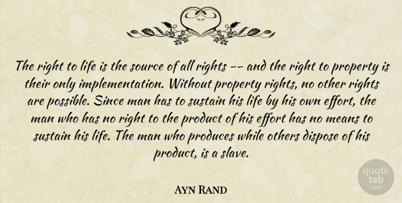 Ayn Rand Quote About Mean, Men, Rights: The Right To Life Is...