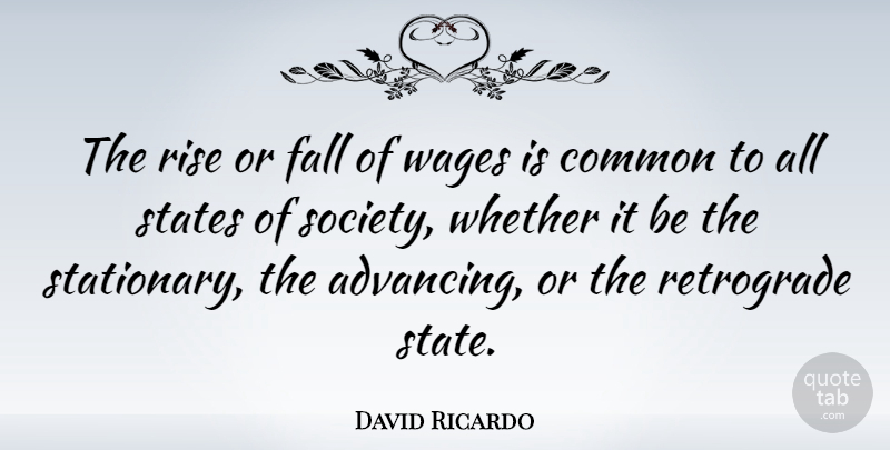 David Ricardo Quote About British Economist, Common, Retrograde, States, Wages: The Rise Or Fall Of...