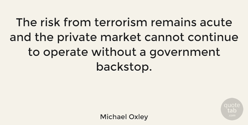 Michael Oxley Quote About Government, Risk, Terrorism: The Risk From Terrorism Remains...