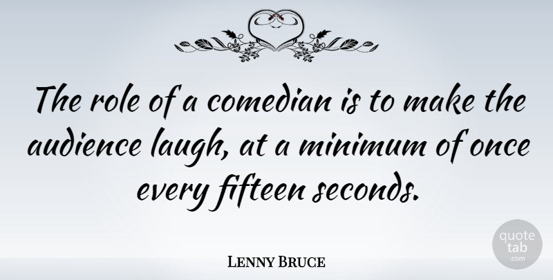Lenny Bruce Quote About Laughing, Comedian, Fifteen: The Role Of A Comedian...